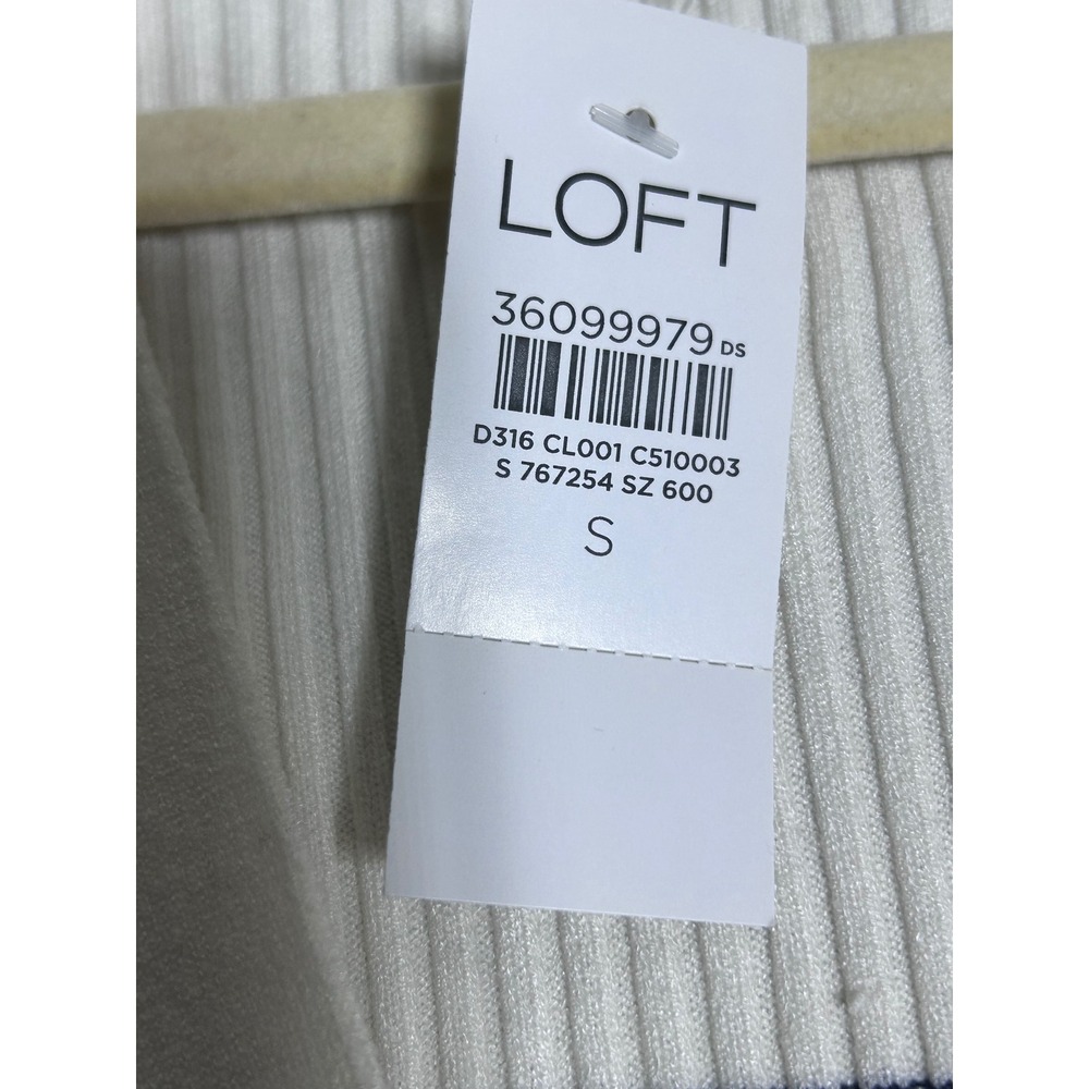 New LOFT Ribbed Knit Midi Dress Womens S Ivory Navy Striped Button Front Coastal - Picture 5 of 6